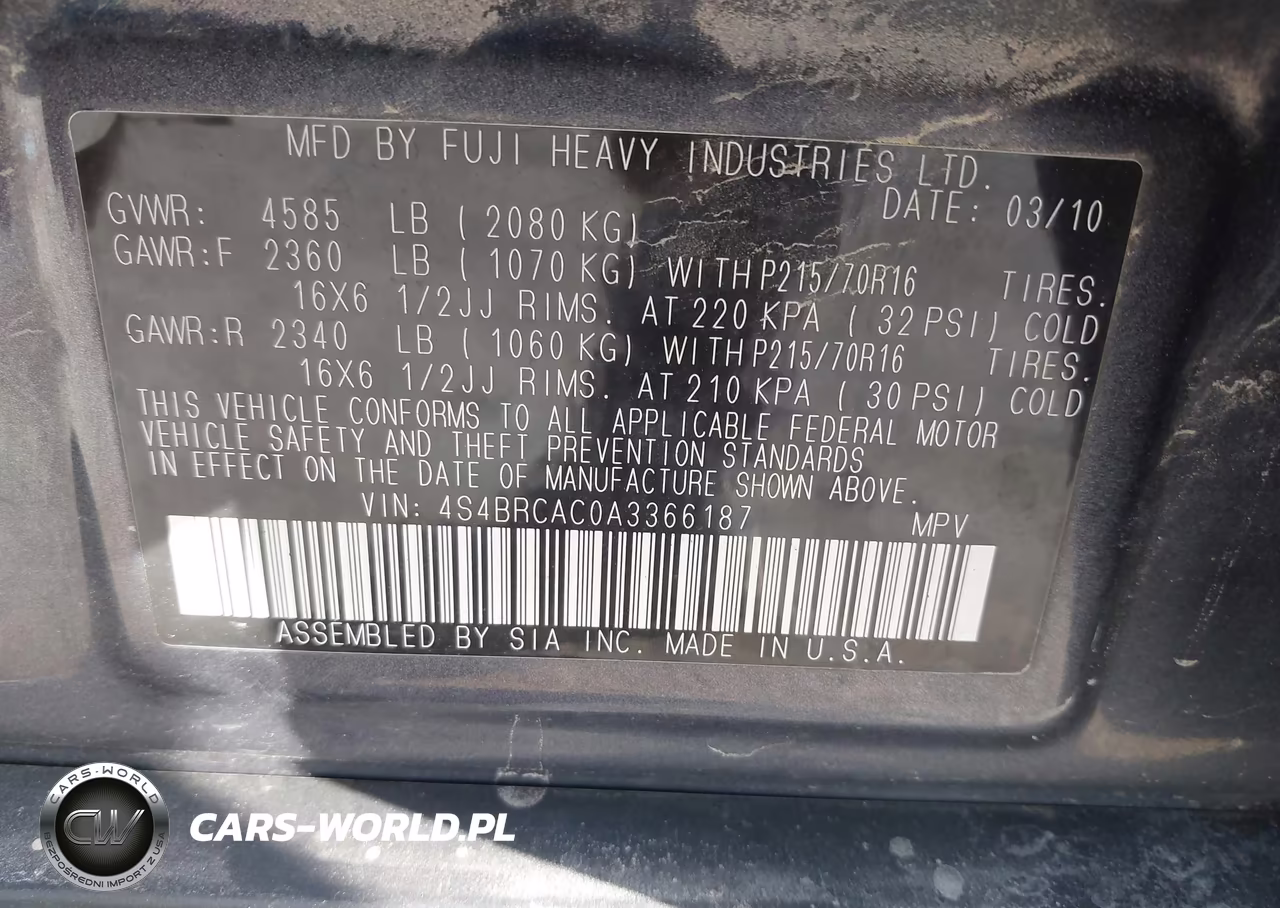 2010 Subaru Outback 2.5I VIN:4S4BRCAC0A3366187 - 9