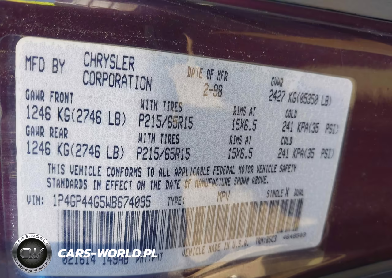 1998 Plymouth Grand Voyager Se VIN:1P4GP44G5WB674095 - 9