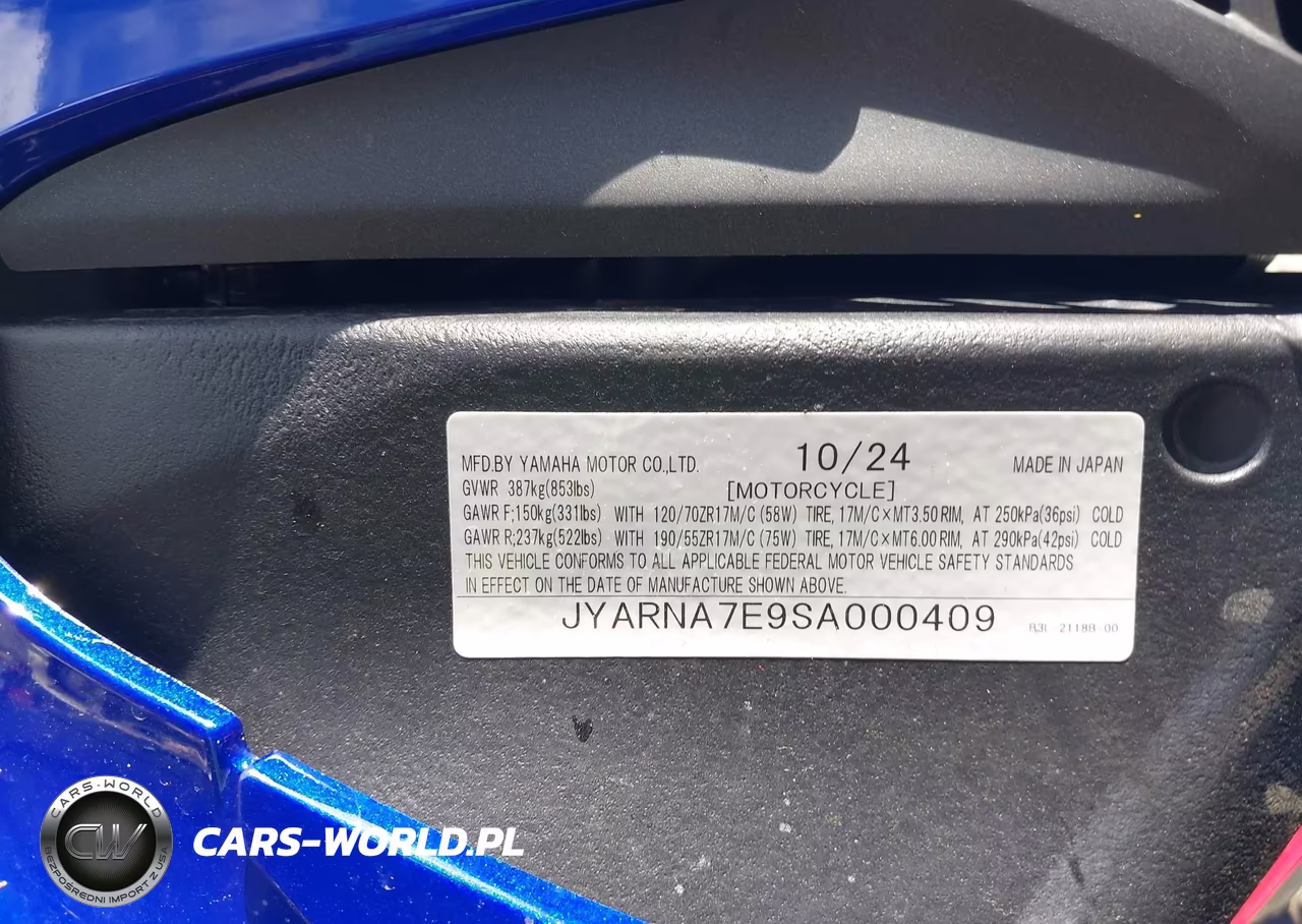 2025 Yamaha Yzf1000 VIN:JYARNA7E9SA000409 - 10