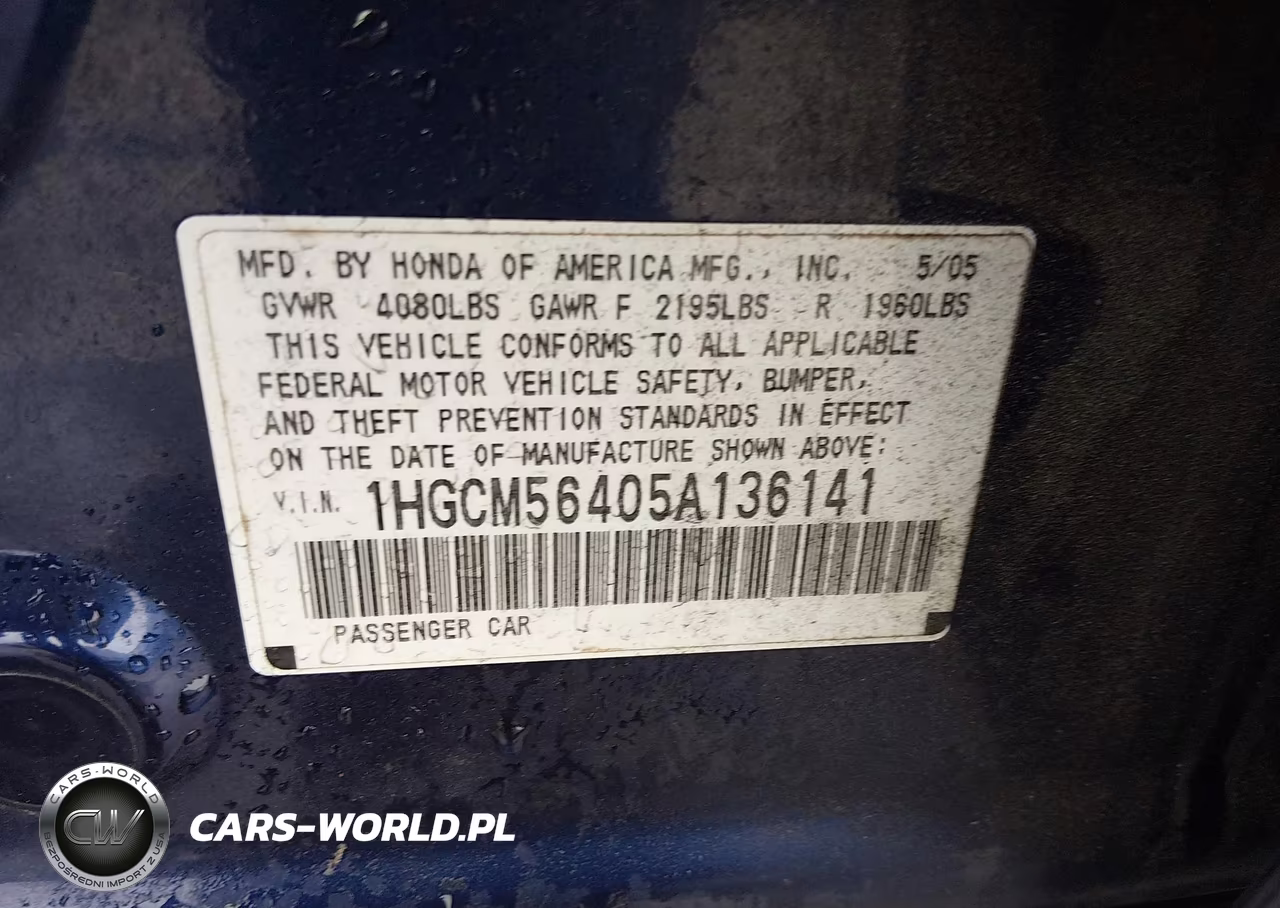 2005 Honda Accord 2.4 Lx VIN:1HGCM56405A136141 - 9