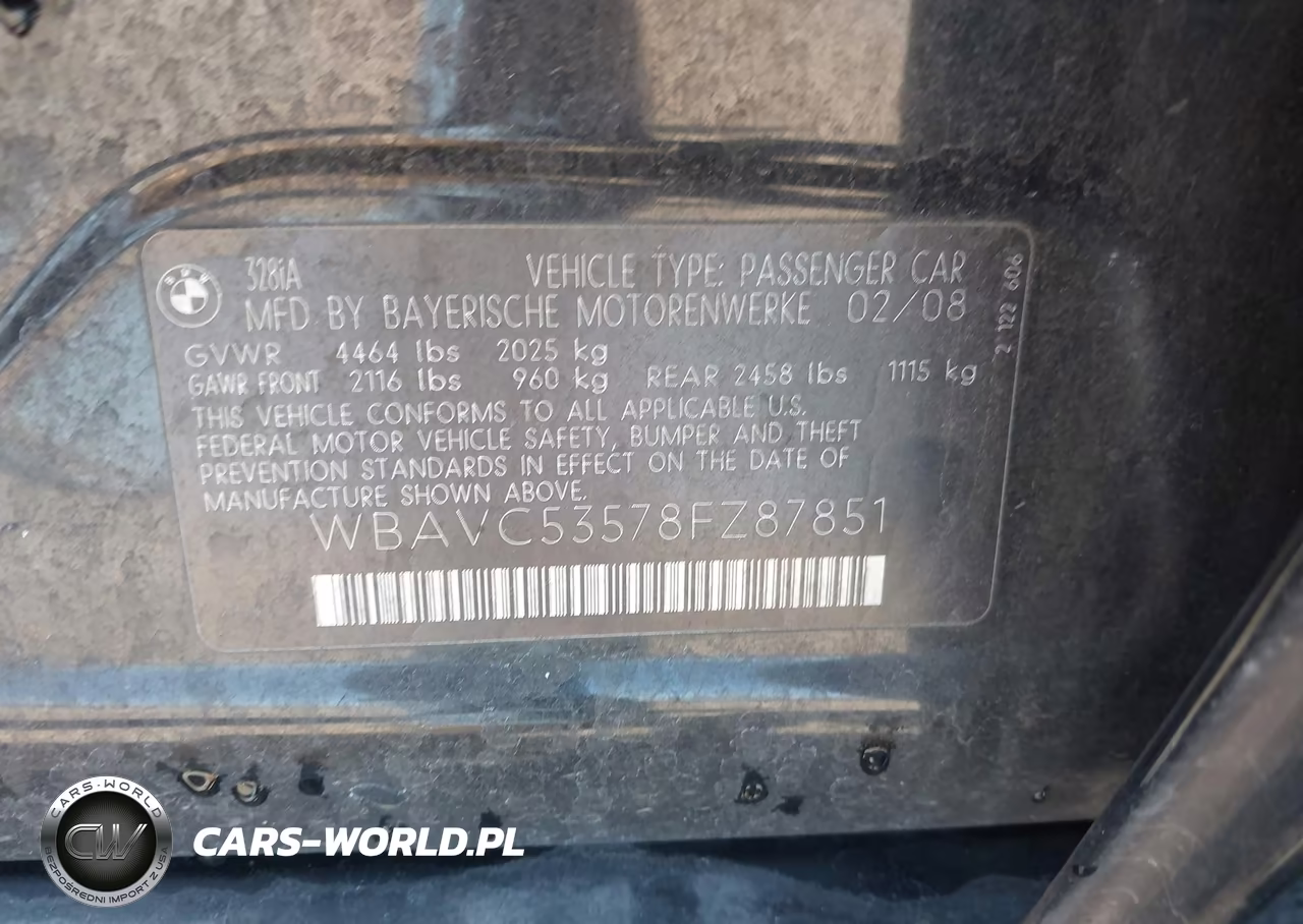 2008 BMW 328I VIN:WBAVC53578FZ87851 - 9