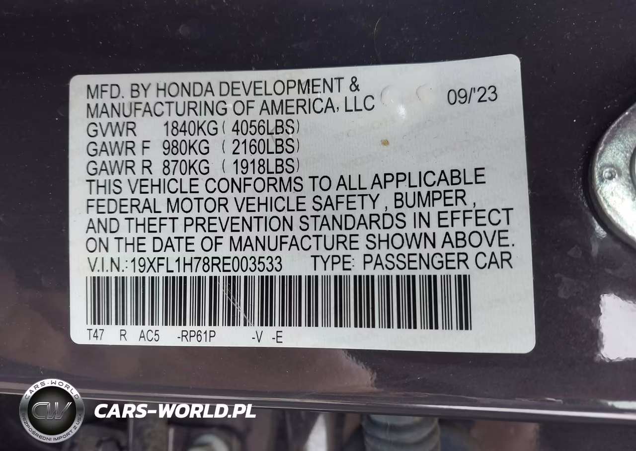 2024 Honda Civic Ex-L VIN:19XFL1H78RE003533 - 9