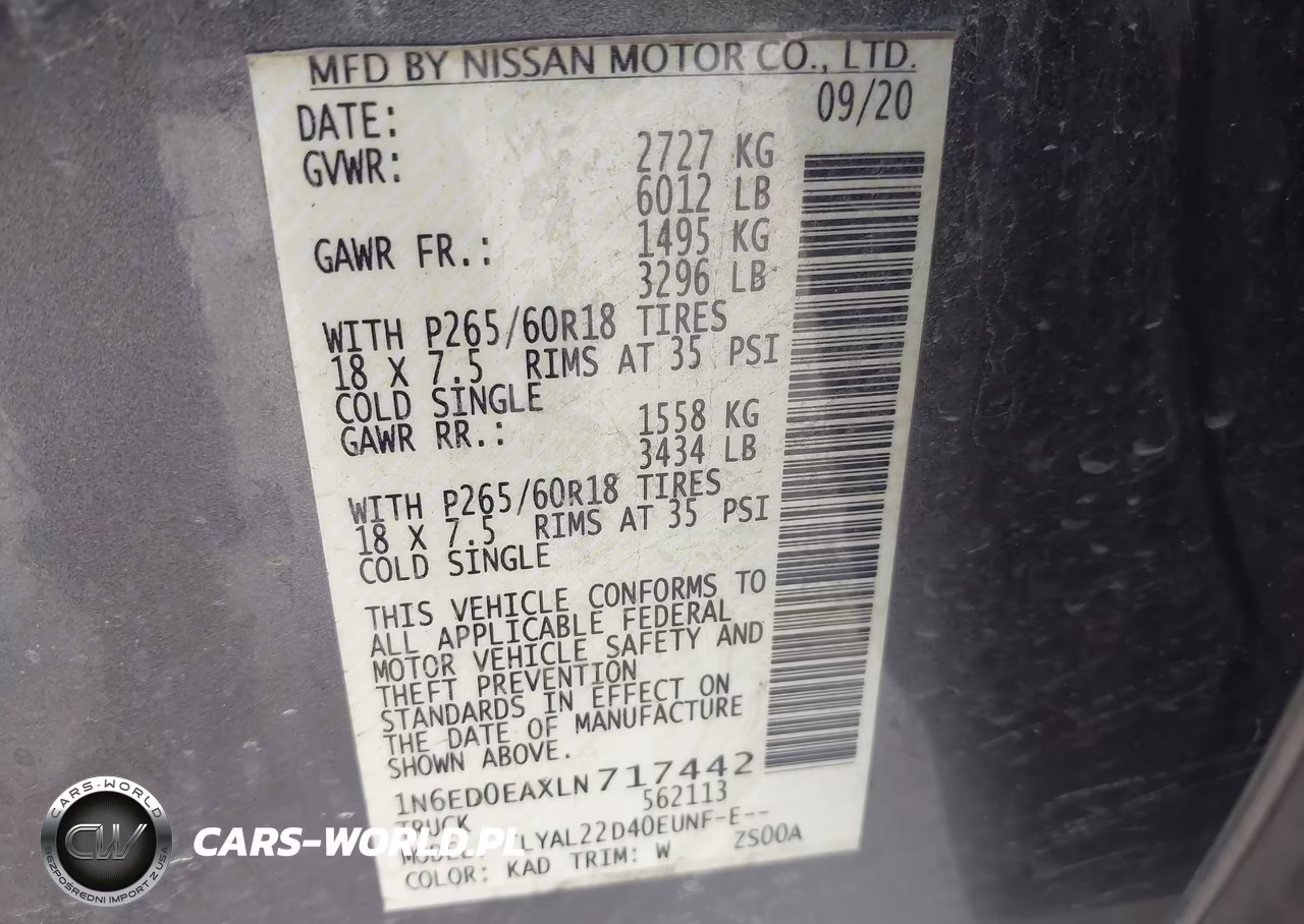 2020 Nissan Frontier Sv 4X2 VIN:1N6ED0EAXLN717442 - 9