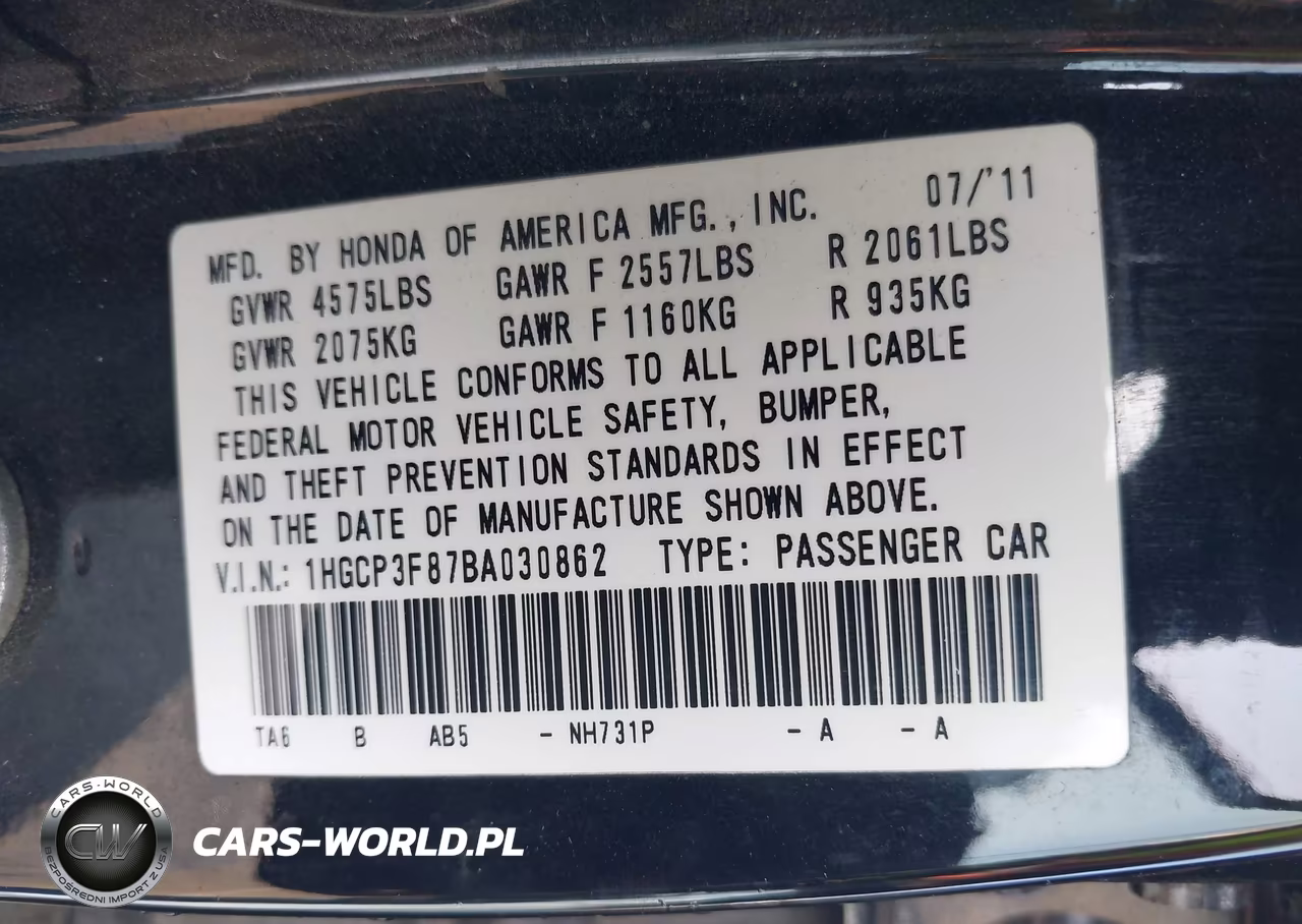 2011 Honda Accord 3.5 Ex-L VIN:1HGCP3F87BA030862 - 9