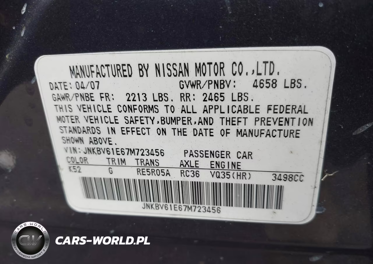 2007 Infiniti G35 Journey VIN:JNKBV61E67M723456 - 9