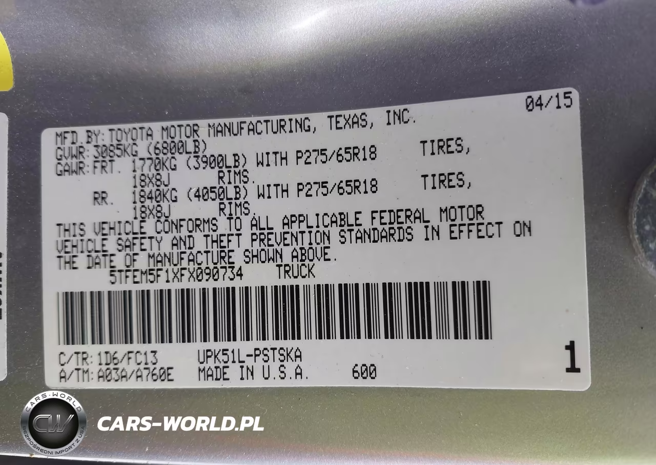 2015 Toyota Tundra Sr5 4.6L V8 VIN:5TFEM5F1XFX090734 - 9