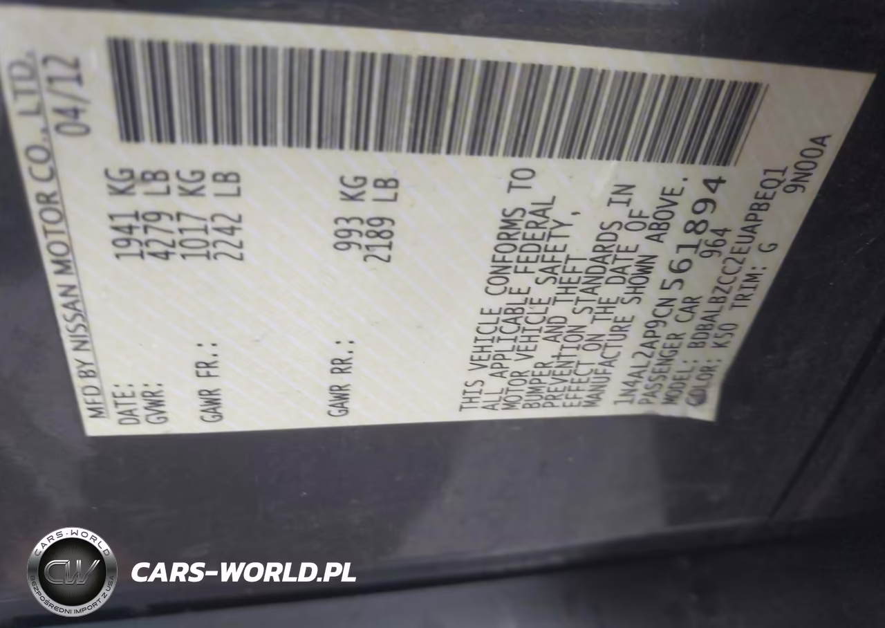 2012 Nissan Altima 2.5 S VIN:1N4AL2AP9CN561894 - 9