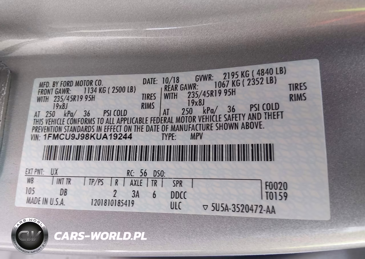 2019 Ford Escape Titanium VIN:1FMCU9J98KUA19244 - 9