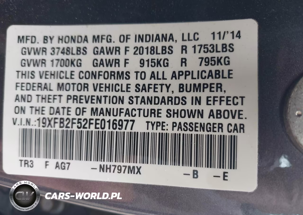 2015 Honda Civic Lx VIN:19XFB2F52FE016977 - 9