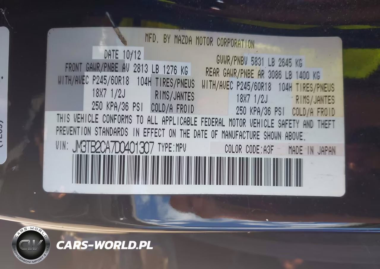 2013 Mazda Cx-9 Touring VIN:JM3TB2CA7D0401307 - 9