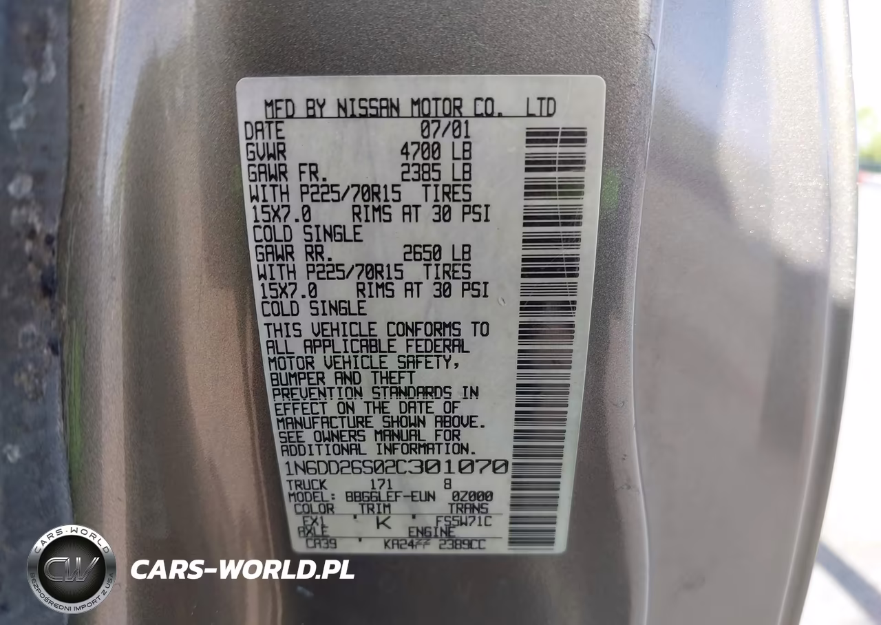 2002 Nissan Frontier Xe VIN:1N6DD26S02C301070 - 9