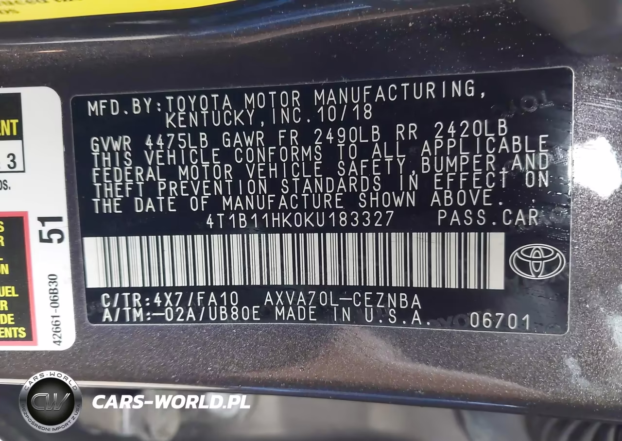 2019 Toyota Camry Le VIN:4T1B11HK0KU183327 - 9