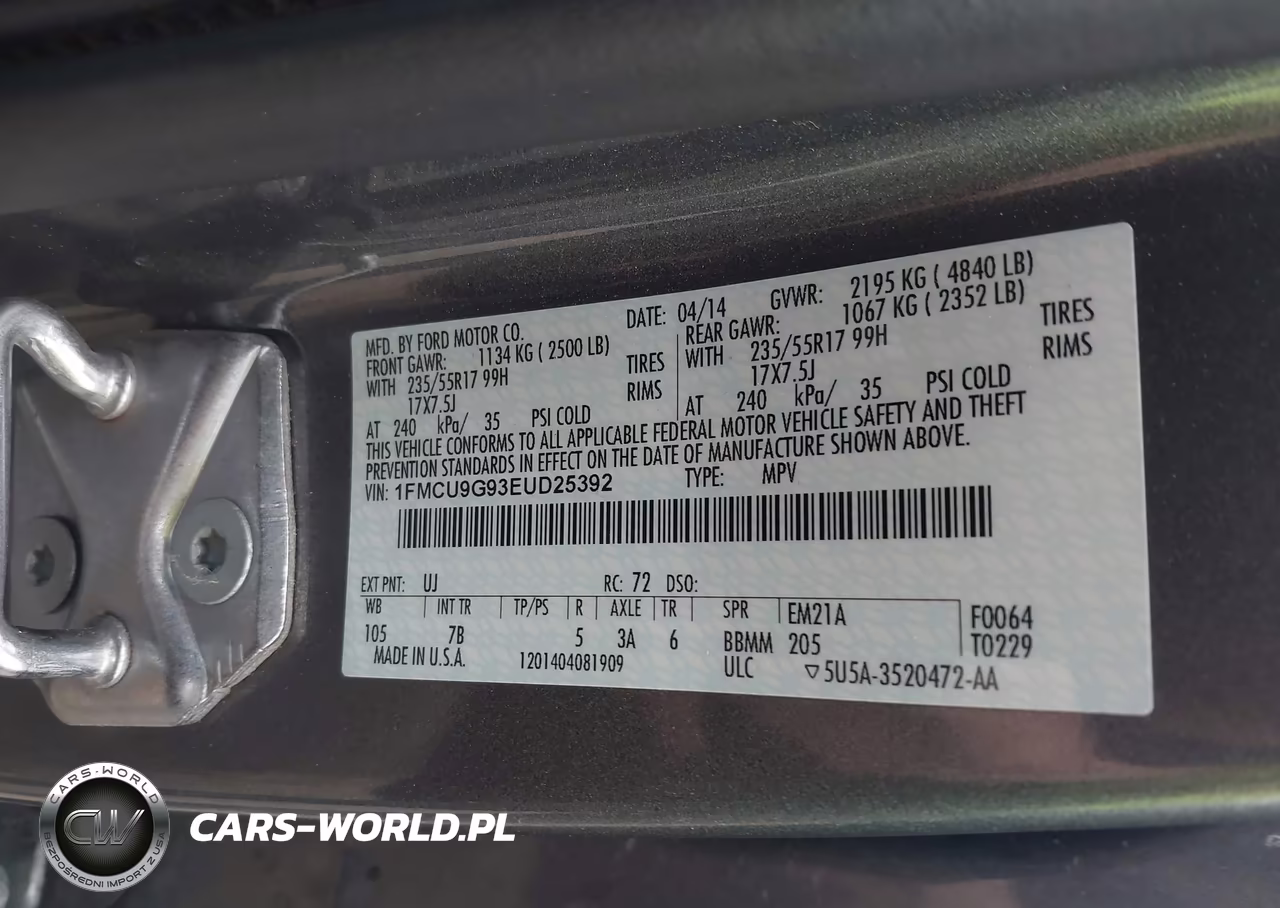 2014 Ford Escape Se VIN:1FMCU9G93EUD25392 - 9