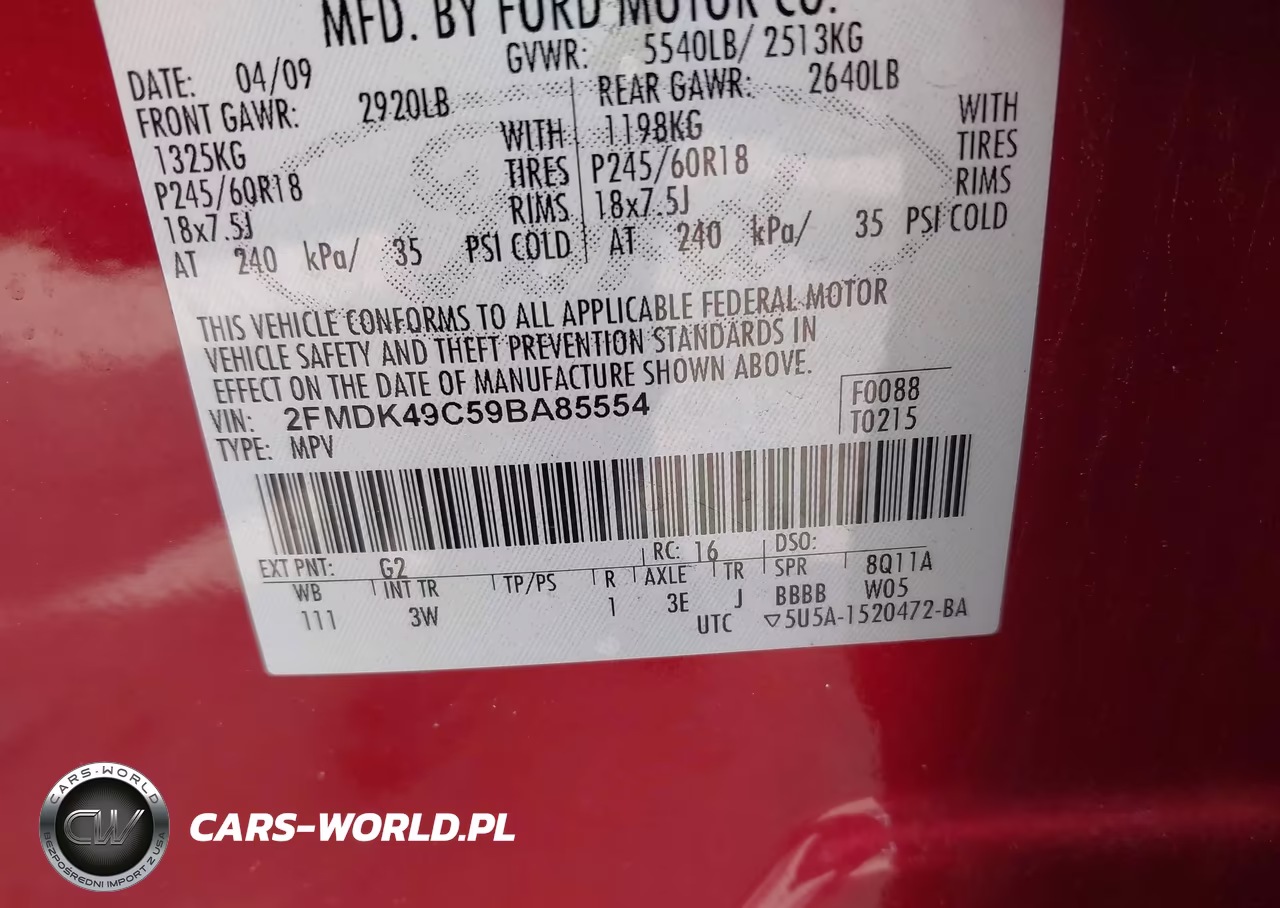 2009 Ford Edge Limited VIN:2FMDK49C59BA85554 - 9