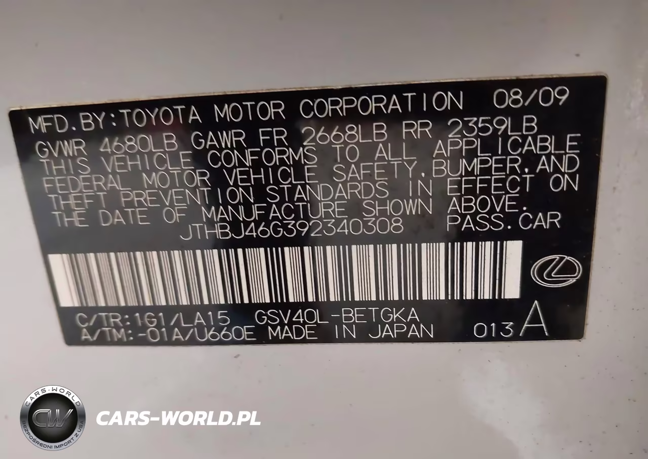 2009 Lexus Es 350 VIN:JTHBJ46G392340308 - 9