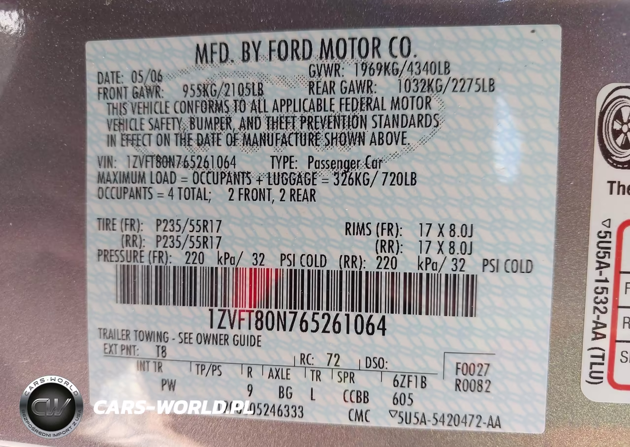 2006 Ford Mustang V6 VIN:1ZVFT80N765261064 - 9