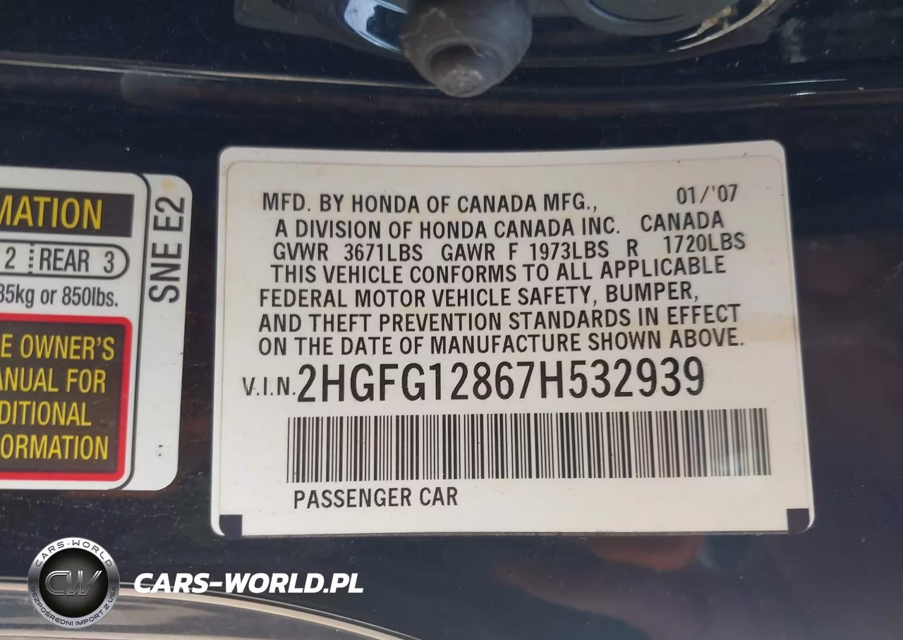 2007 Honda Civic Ex VIN:2HGFG12867H532939 - 9