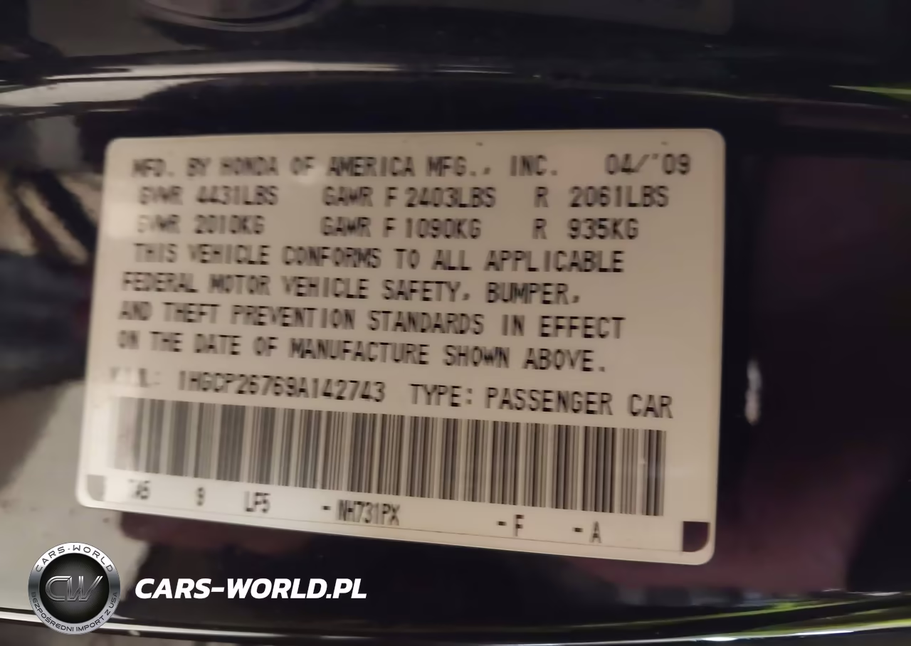 2009 Honda Accord 2.4 Ex VIN:1HGCP26769A142743 - 9