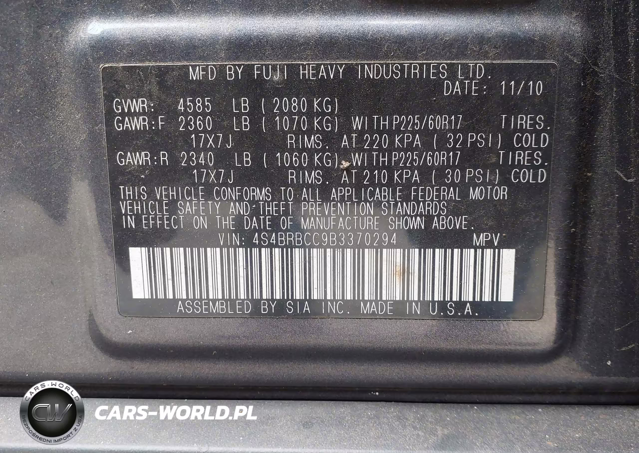 2011 Subaru Outback 2.5I Premium VIN:4S4BRBCC9B3370294 - 9