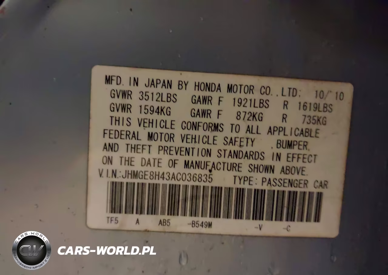 2010 Honda Fit Sport VIN:JHMGE8H43AC036835 - 9