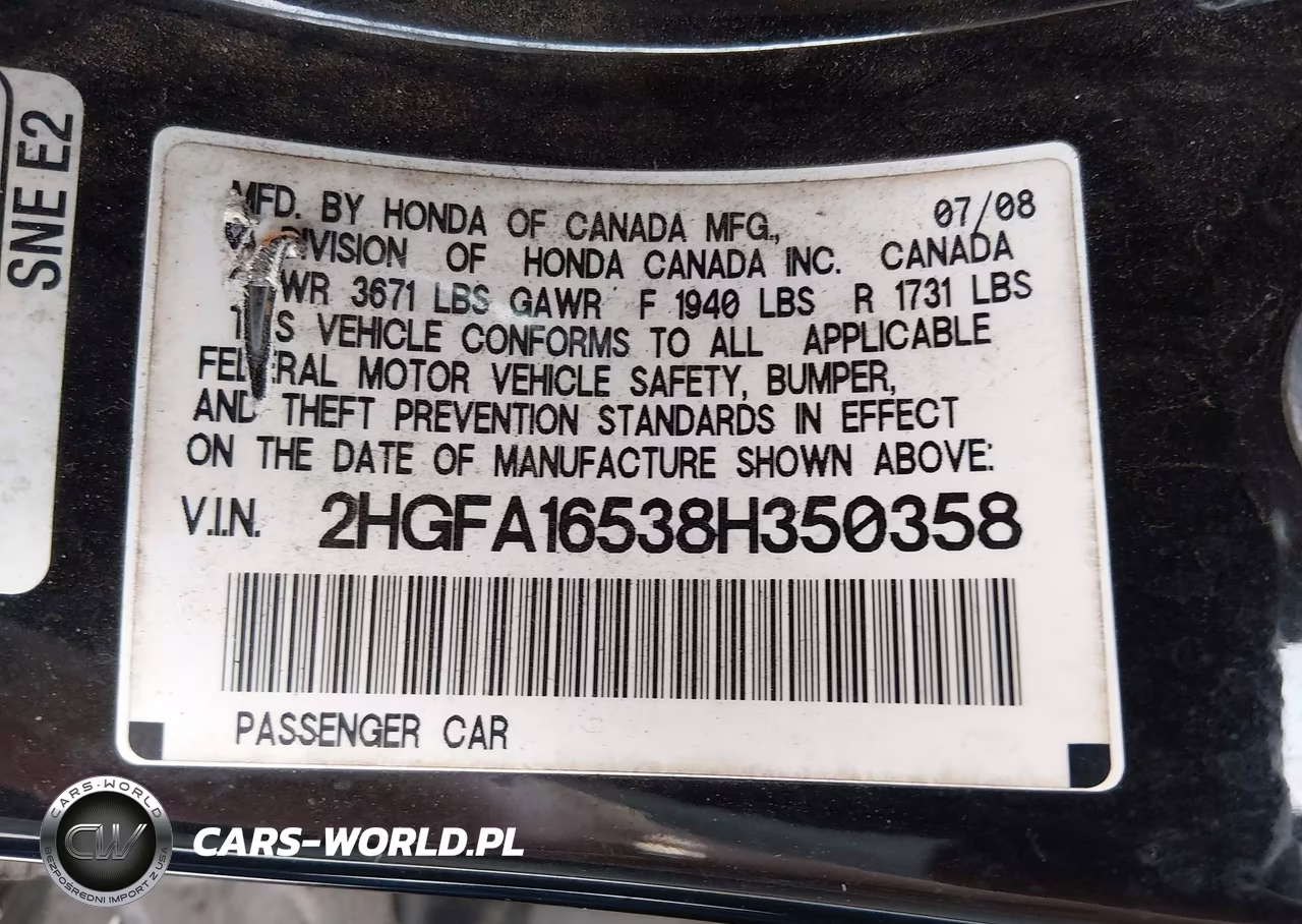 2008 Honda Civic Lx VIN:2HGFA16538H350358 - 9