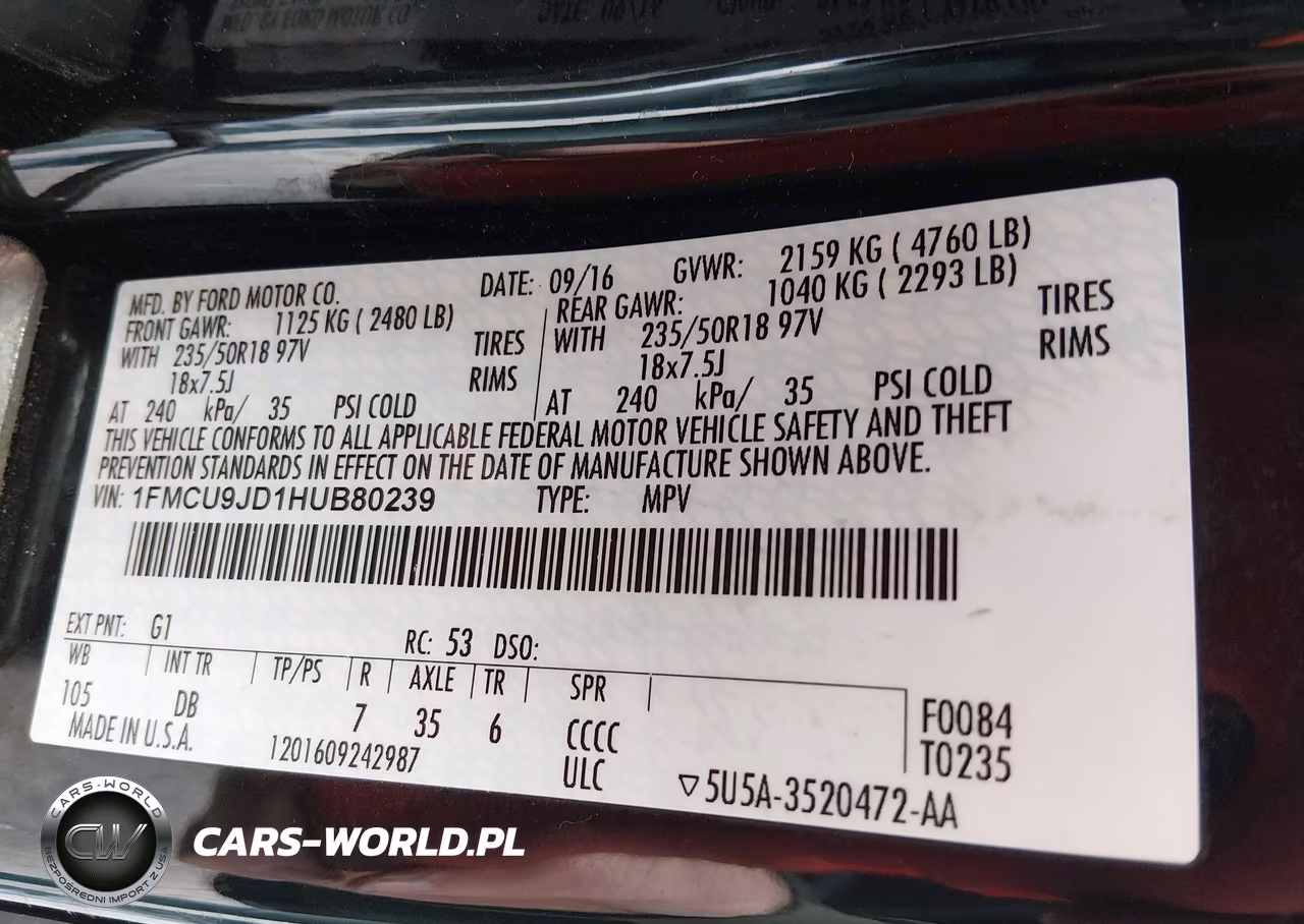 2017 Ford Escape Titanium VIN:1FMCU9JD1HUB80239 - 9