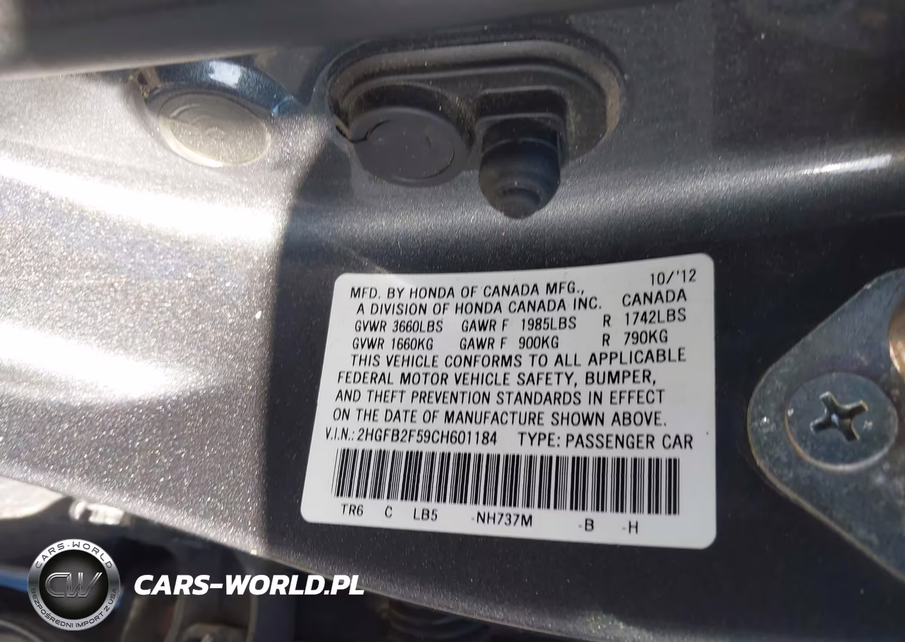 2012 Honda Civic Lx VIN:2HGFB2F59CH601184 - 9