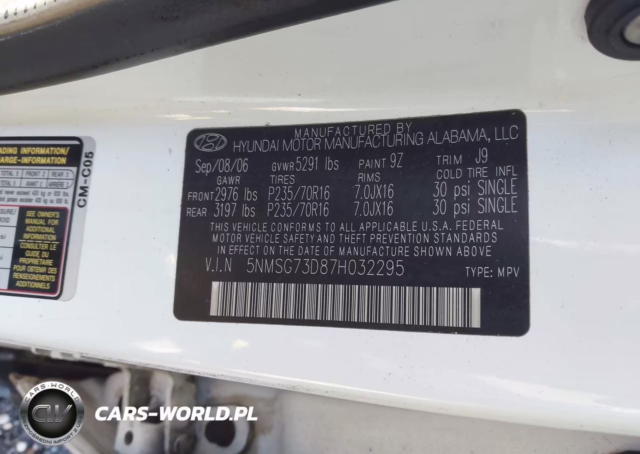 2007 Hyundai Santa Fe Gls VIN:5NMSG73D87H032295 - 9