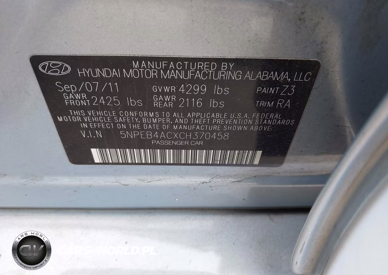 2012 Hyundai Sonata Gls VIN:5NPEB4ACXCH370458 - 9