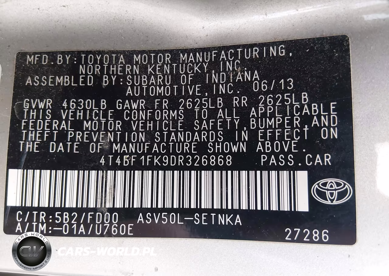 2013 Toyota Camry L VIN:4T4BF1FK9DR326868 - 9