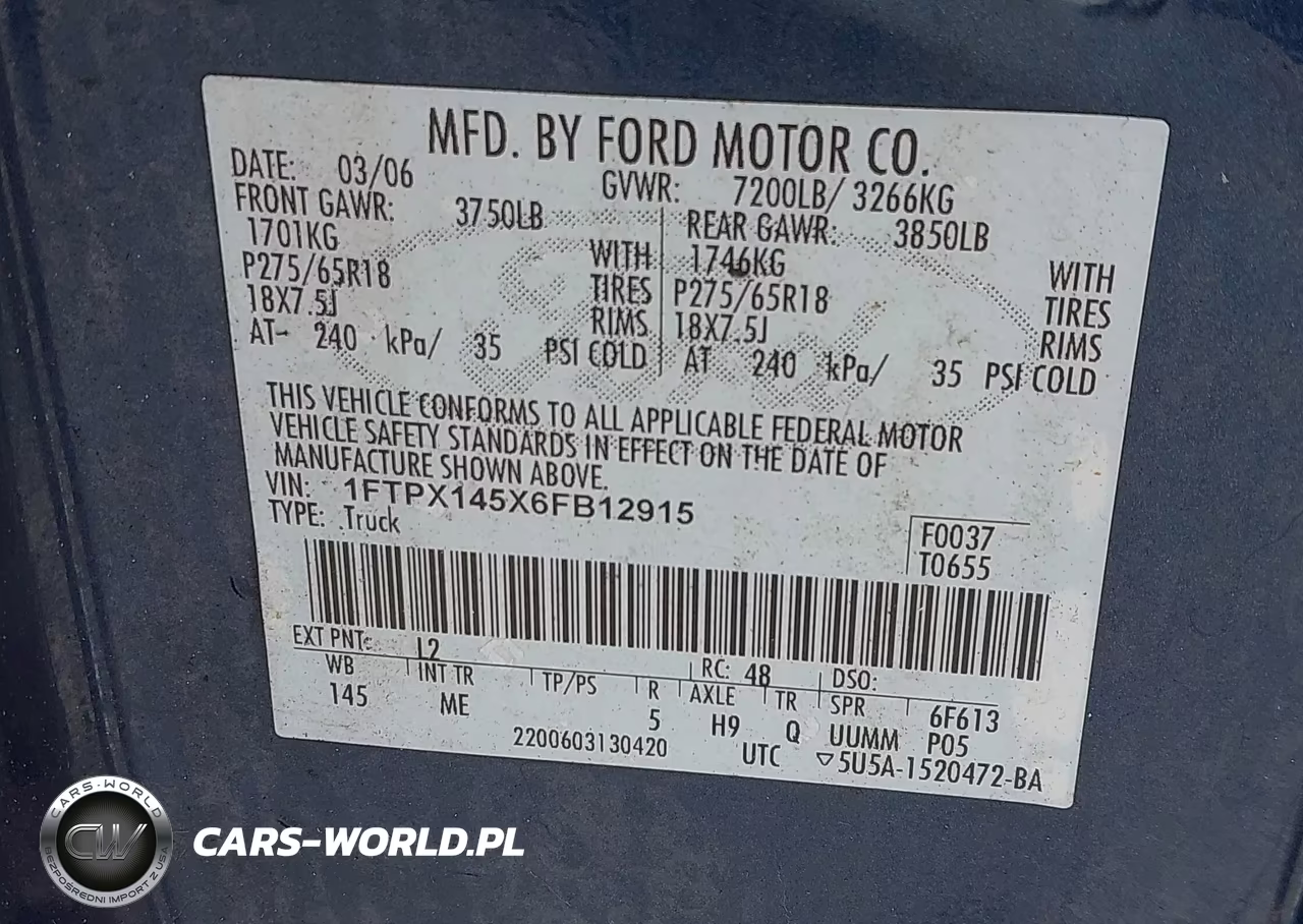 2006 Ford F-150 Fx4-Lariat-Xl-Xlt VIN:1FTPX145X6FB12915 - 9