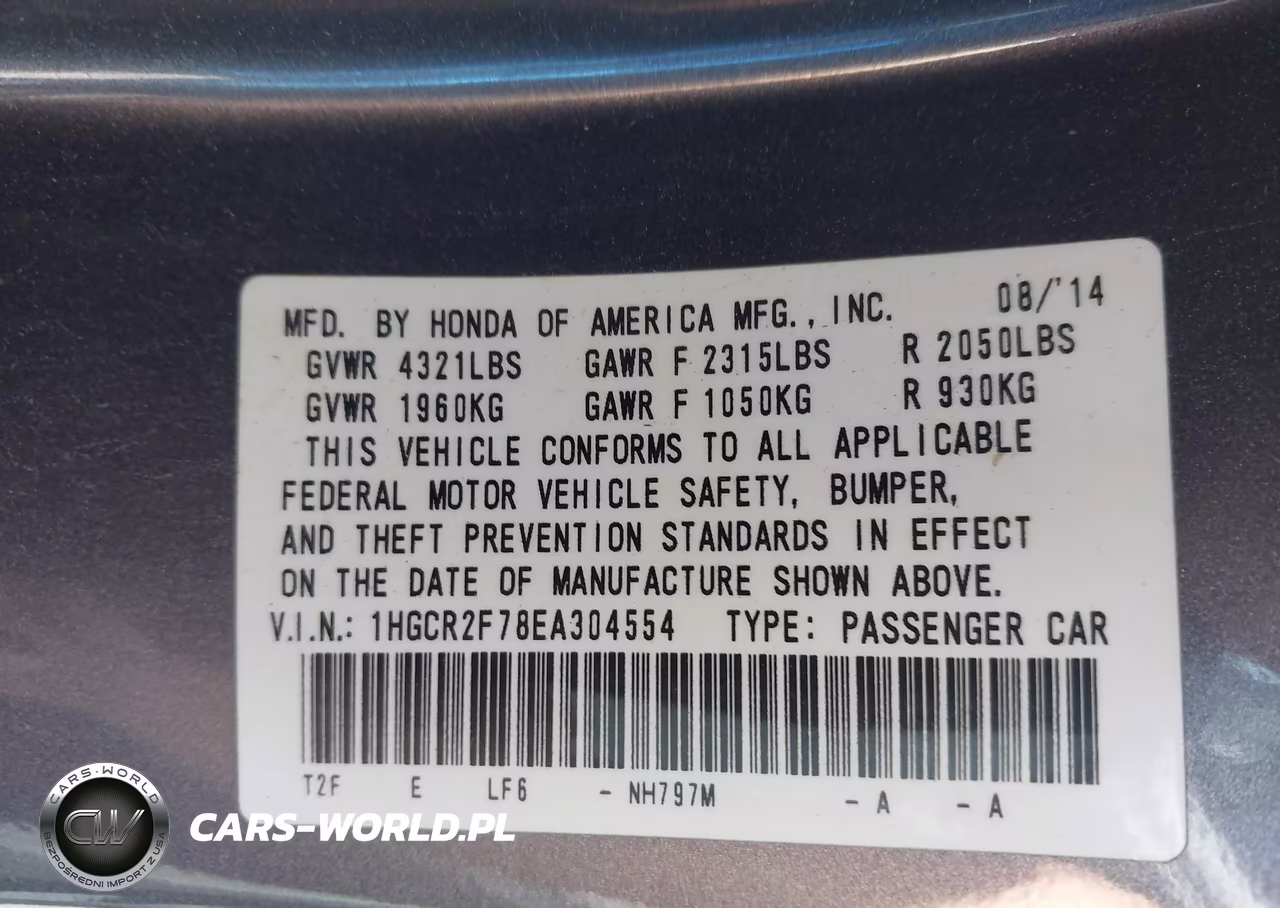 2014 Honda Accord Ex VIN:1HGCR2F78EA304554 - 9