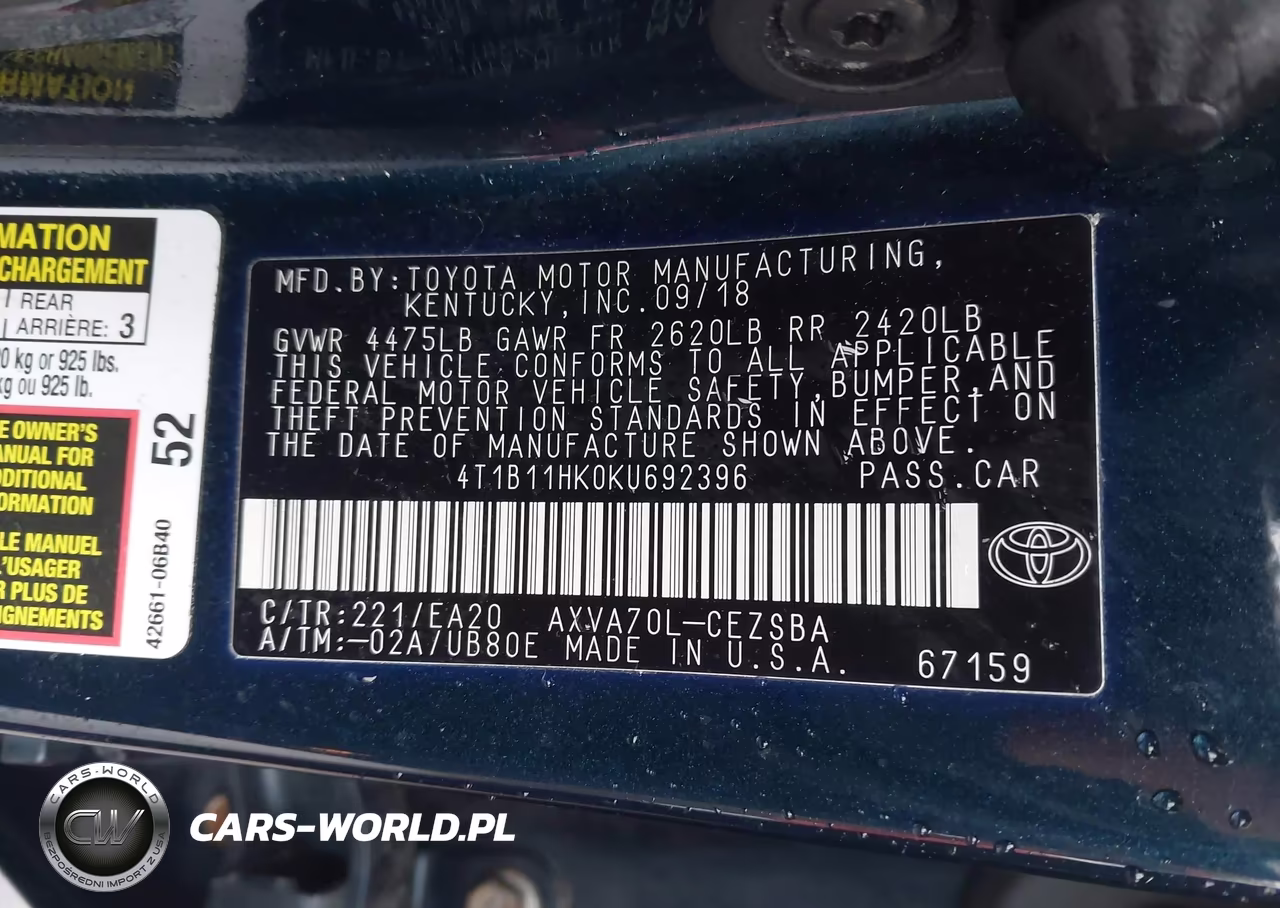 2019 Toyota Camry Se VIN:4T1B11HK0KU692396 - 9