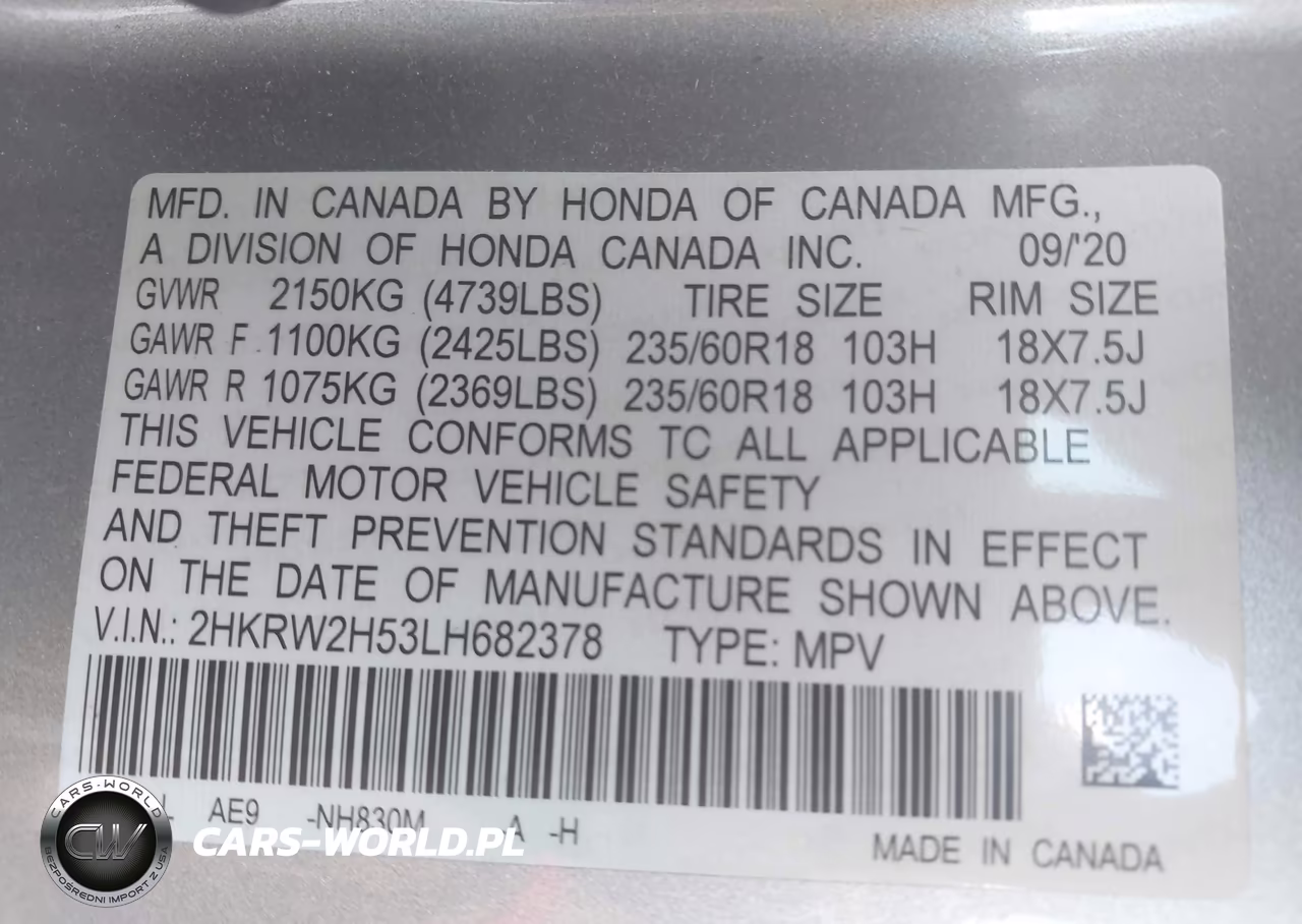 2020 Honda Cr-V Awd Ex VIN:2HKRW2H53LH682378 - 9