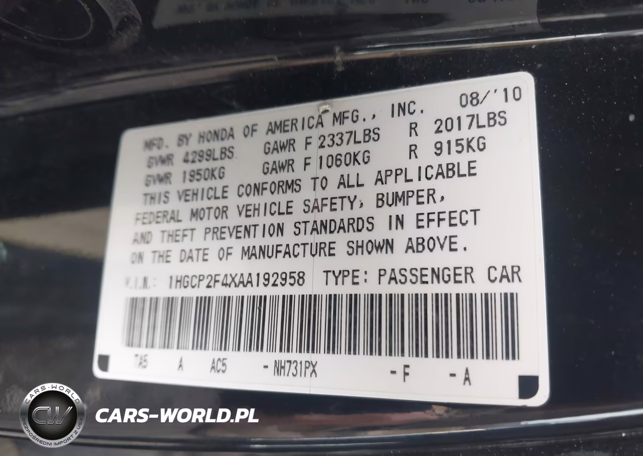 2010 Honda Accord 2.4 Lx-P VIN:1HGCP2F4XAA192958 - 9
