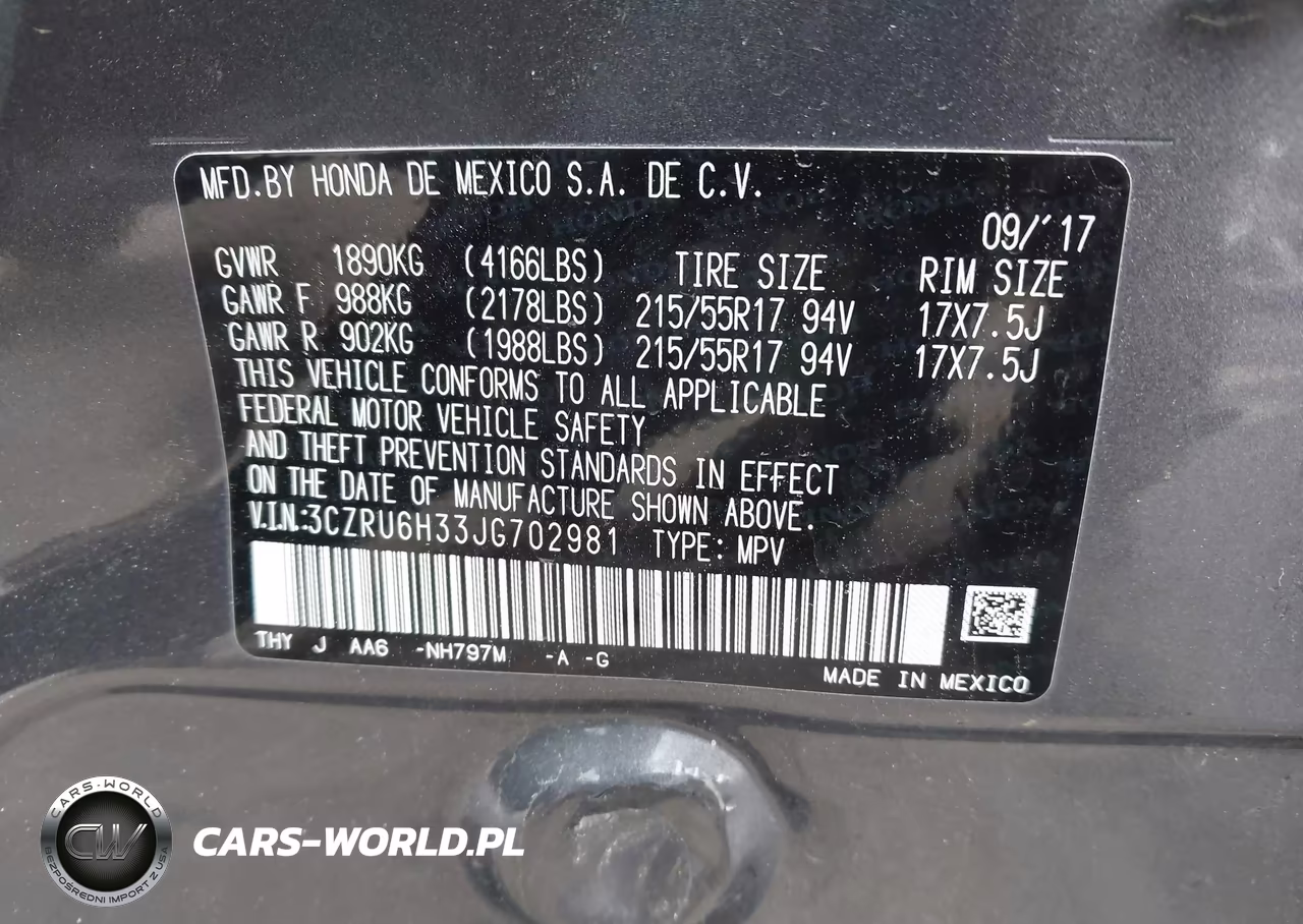 2018 Honda Hr-V Lx VIN:3CZRU6H33JG702981 - 9