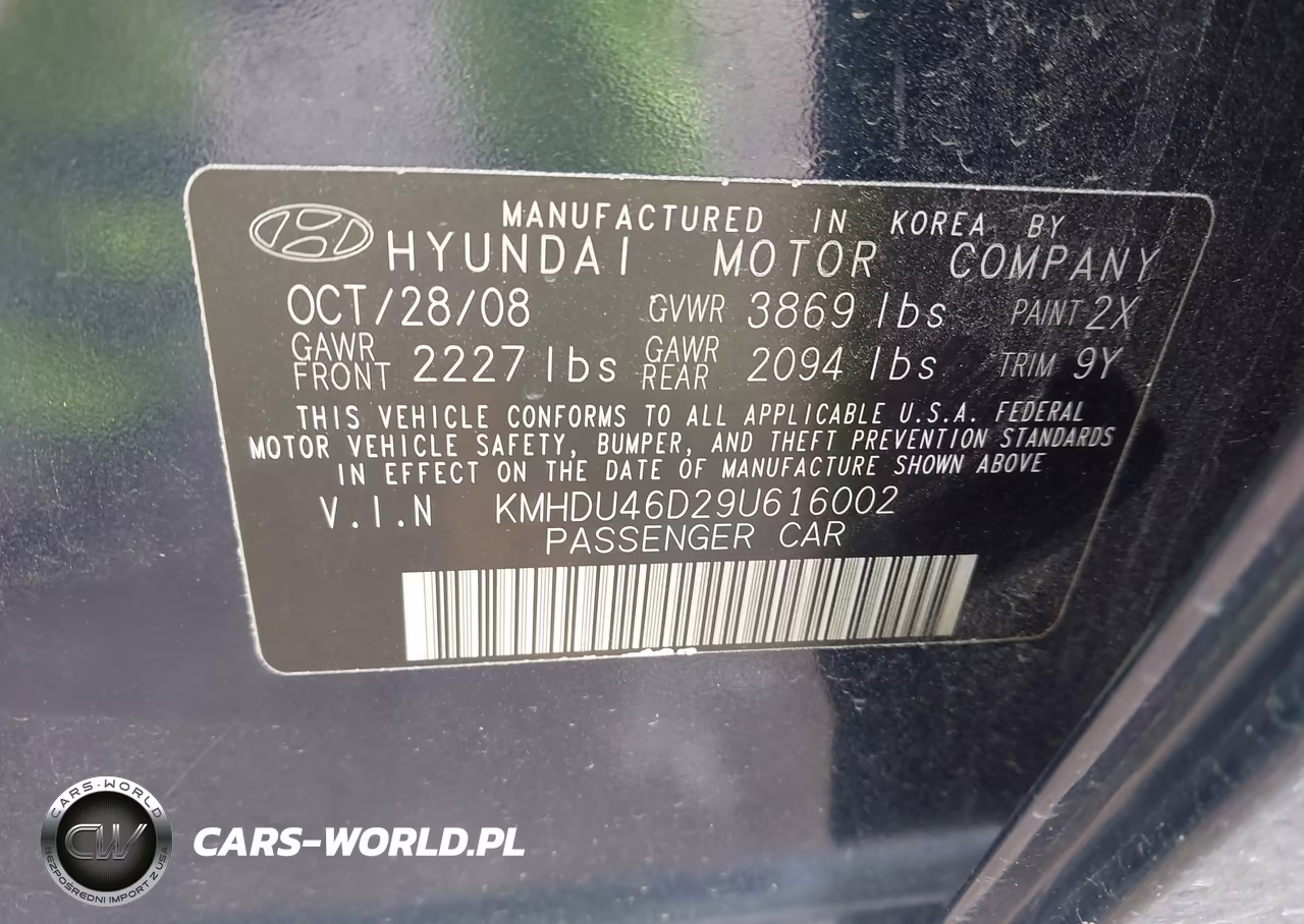 2009 Hyundai Elantra Gls VIN:KMHDU46D29U616002 - 9