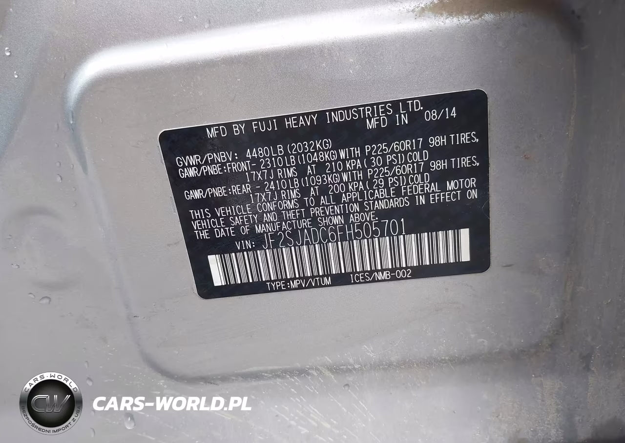 2015 Subaru Forester 2.5I Premium VIN:JF2SJADC6FH505701 - 9