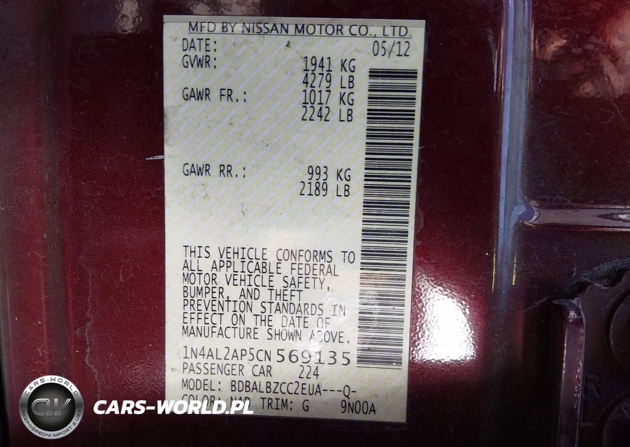 2012 Nissan Altima 2.5 S VIN:1N4AL2AP5CN569135 - 9