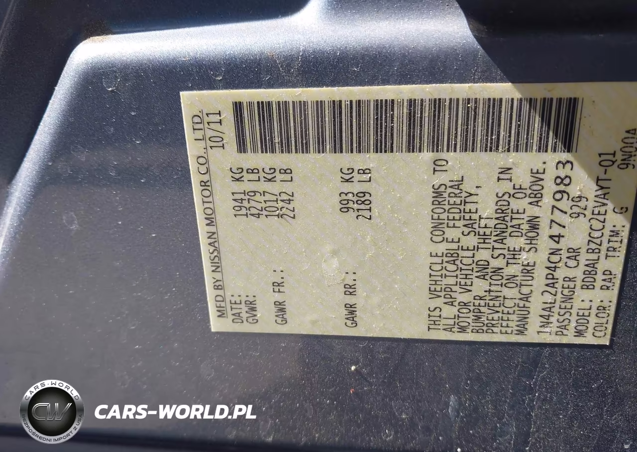 2012 Nissan Altima 2.5 S VIN:1N4AL2AP4CN477983 - 9