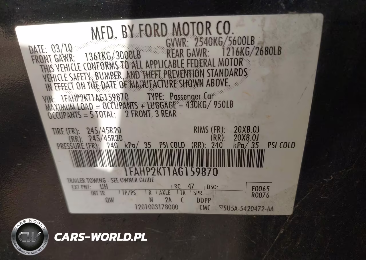 2010 Ford Taurus Sho VIN:1FAHP2KT1AG159870 - 9