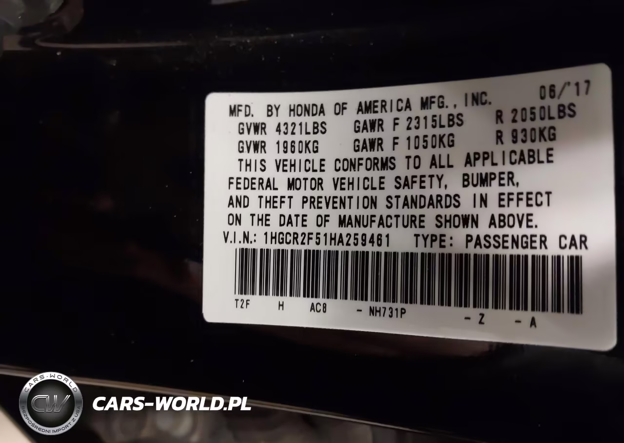 2017 Honda Accord Sport VIN:1HGCR2F51HA259461 - 9