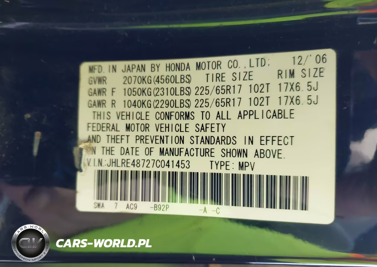 2007 Honda Cr-V Ex-L VIN:JHLRE48727C041453 - 9