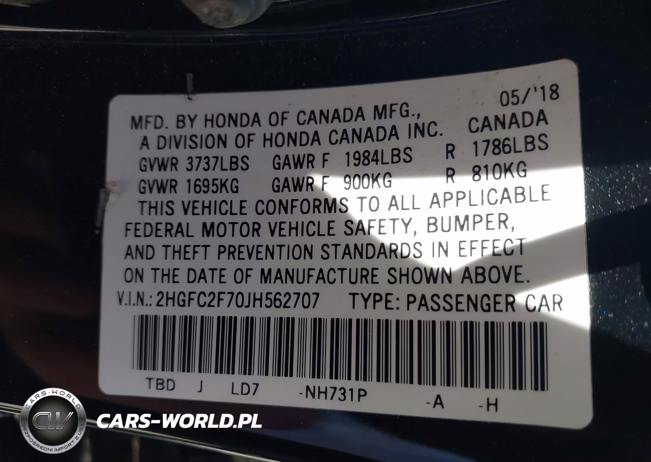 2018 Honda Civic Ex VIN:2HGFC2F70JH562707 - 9