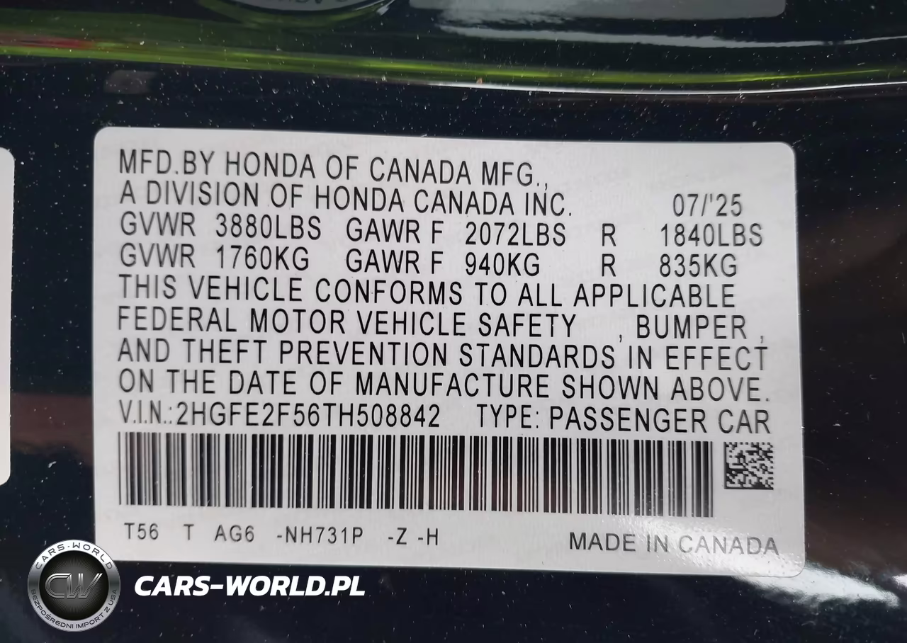 2026 Honda Civic Sport VIN:2HGFE2F56TH508842 - 9