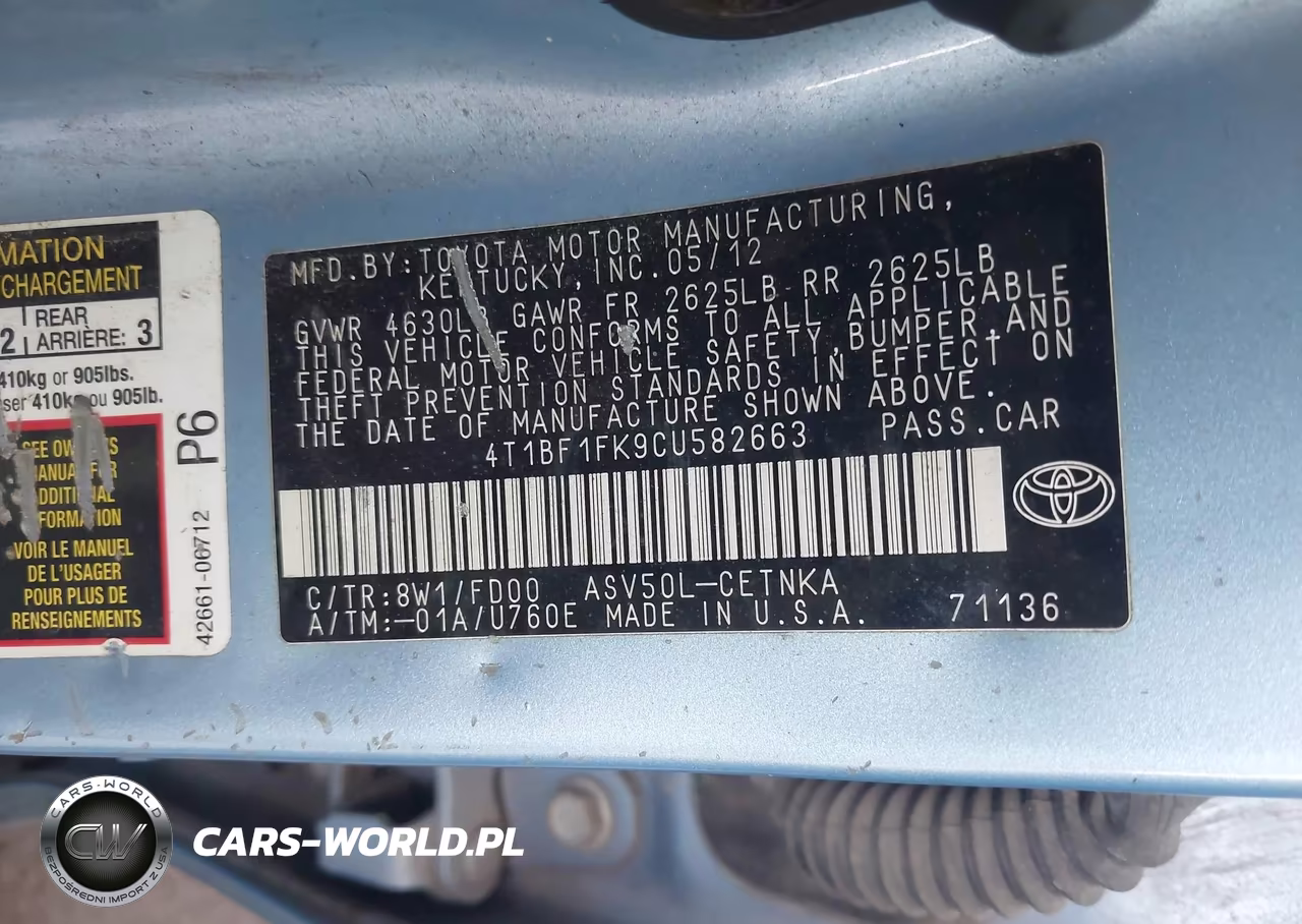 2012 Toyota Camry Le VIN:4T1BF1FK9CU582663 - 9