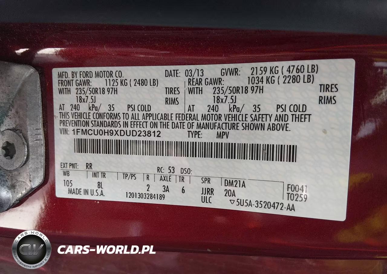 2013 Ford Escape Sel VIN:1FMCU0H9XDUD23812 - 9