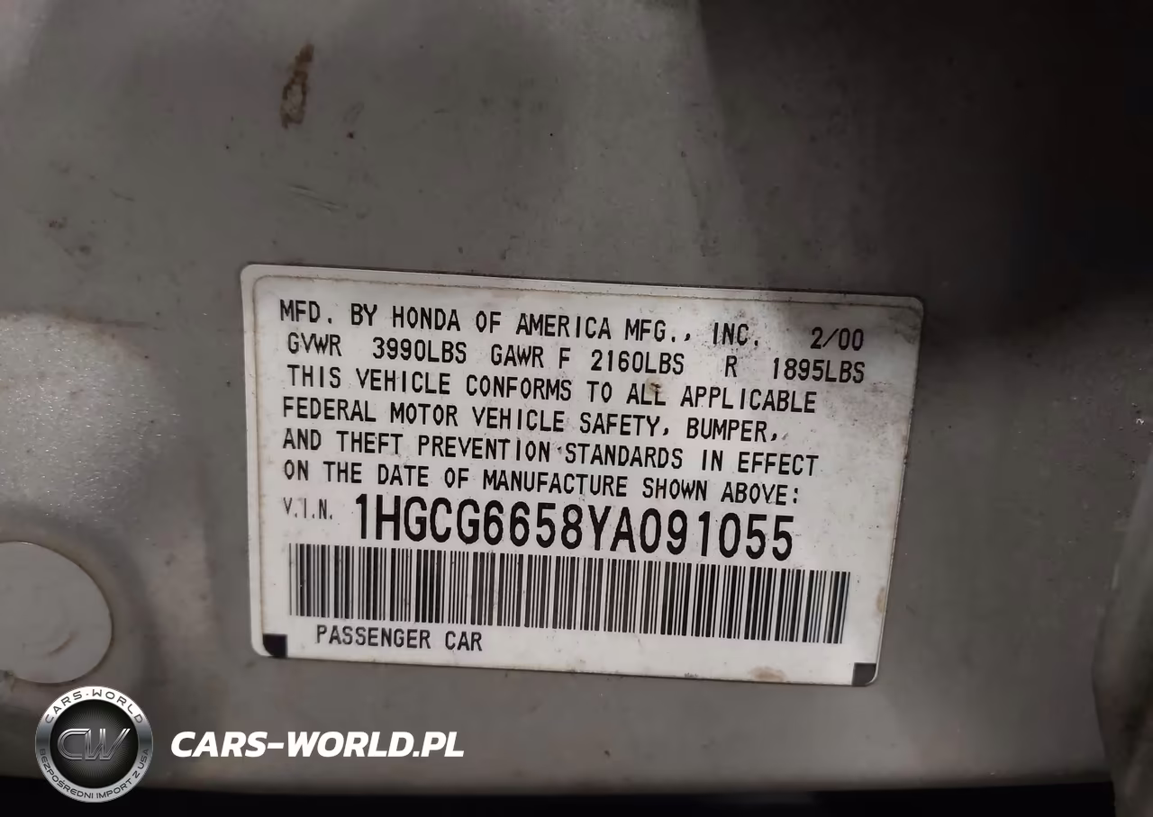 2000 Honda Accord 2.3 Lx VIN:1HGCG6658YA091055 - 9