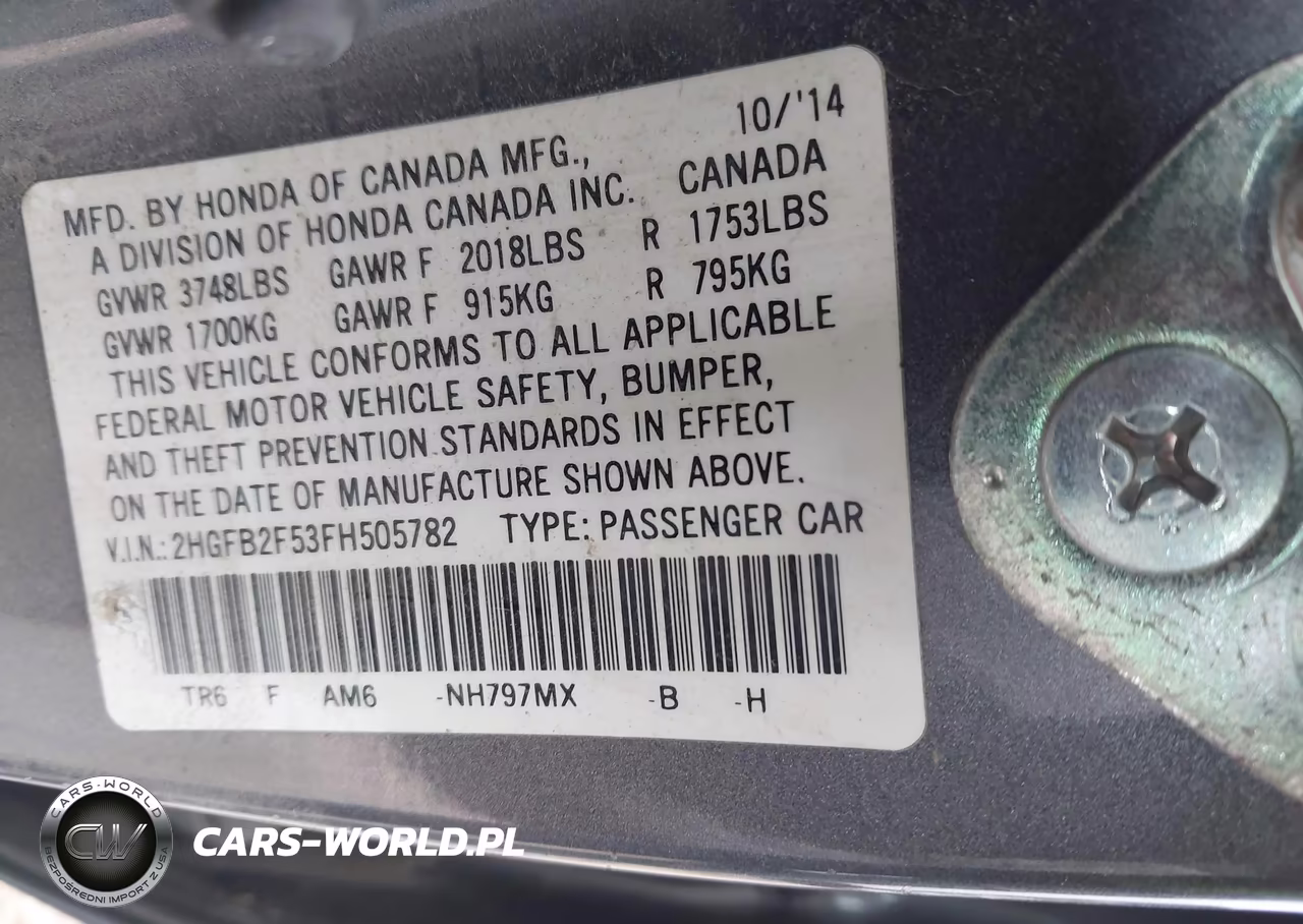 2015 Honda Civic Lx VIN:2HGFB2F53FH505782 - 9