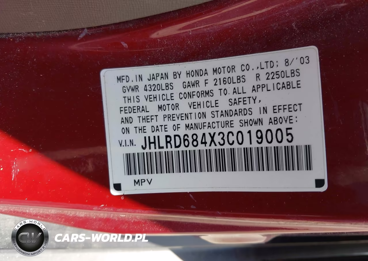2003 Honda Cr-V Lx VIN:JHLRD684X3C019005 - 9